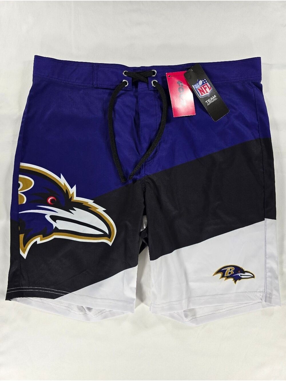 NEW Baltimore Ravens NFL Swim Board Shorts Embroidered Medium 36 Loco Drawstring